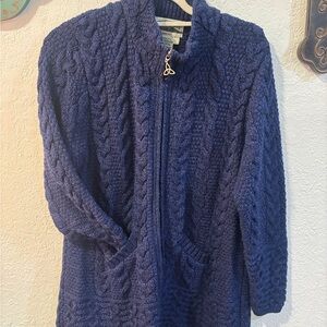 Aran Crafts Navy Blue Cable Knit Cardigan